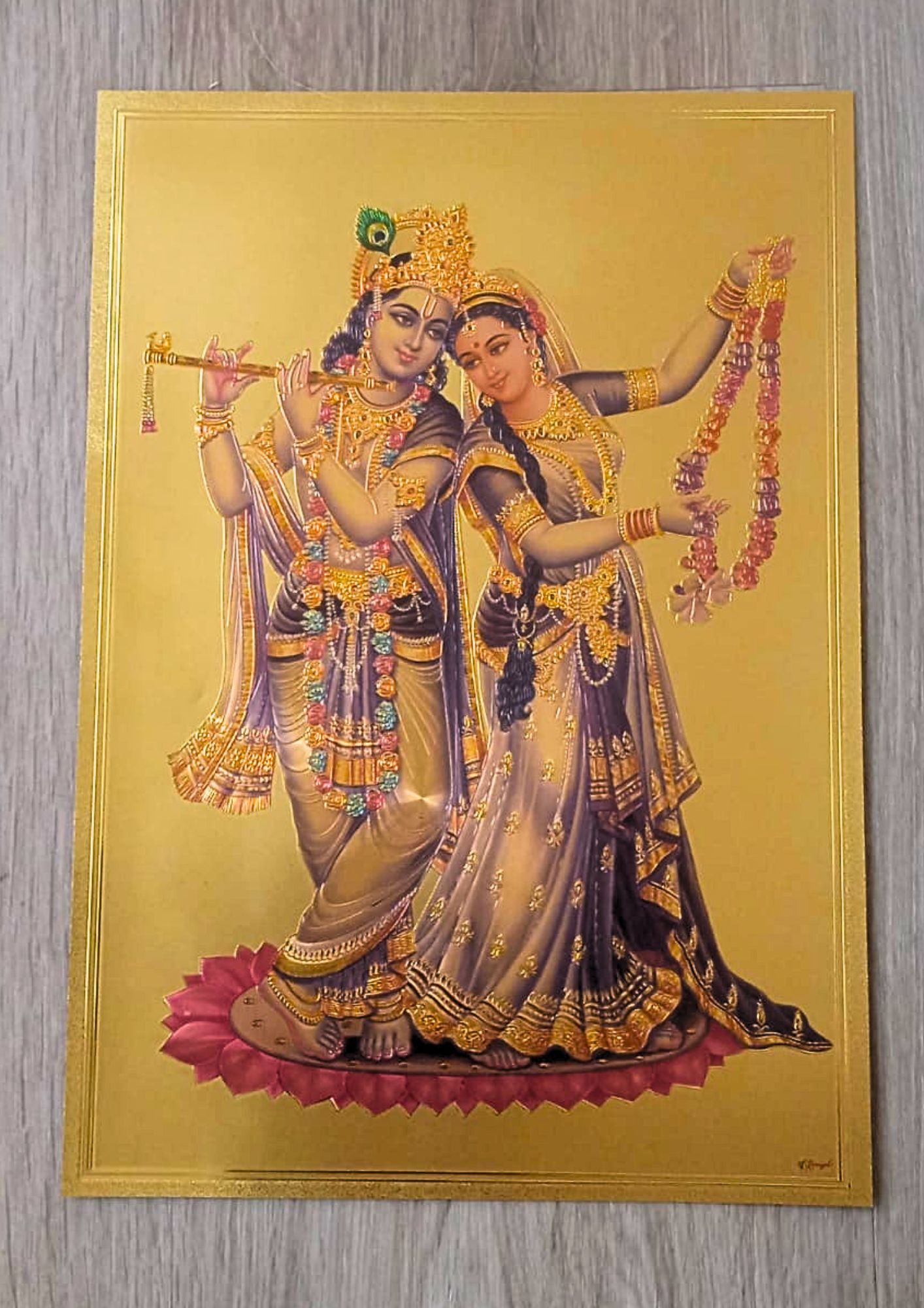 Sri Sri Radha Madhava - Lámina dorada de la India A4 - Imagen 3