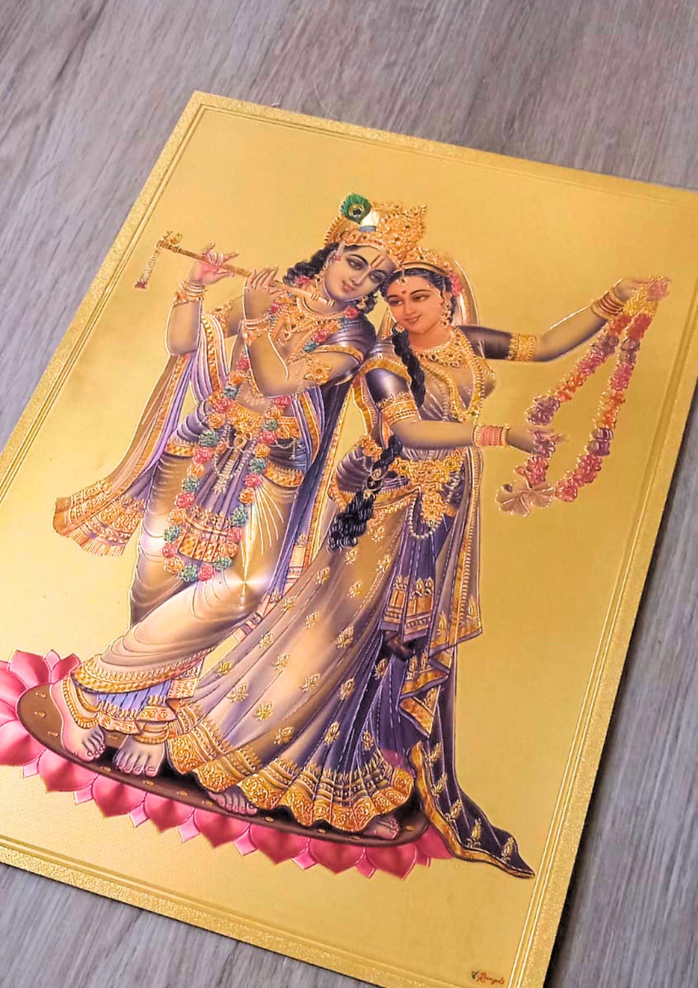 Sri Sri Radha Madhava - Lámina dorada de la India A4